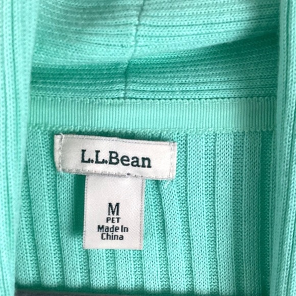 LL Bean Women's Medium Light Teal Open Front Cardigan Sweater Cotton Knit Warm - Picture 3 of 8